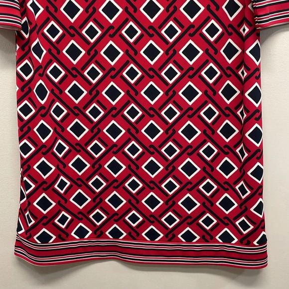 NWOT Talbots Petites 3/4 Sleeve Stretch Shift Dress Red Black White Print LP - Picture 3 of 16